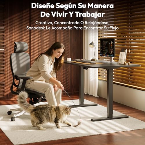 Miniatura 2 de Sanodesk 120 X 60 Cm Escritorio Elevable Eléctrico Con Tablero Entero, Regulable En Altura, Telescópico Bidireccional, Con Control De Memoria Y Tecnología Anticolisión Negro