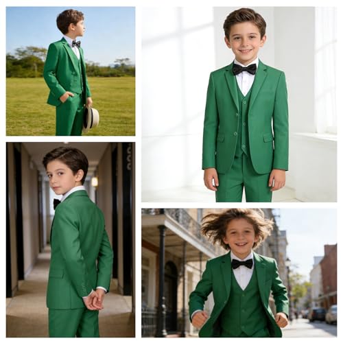 Image of Boy Suits 5 Pieces Formal Suit Set with Adjustable Waist Kids Dress Suit for Wedding Prom