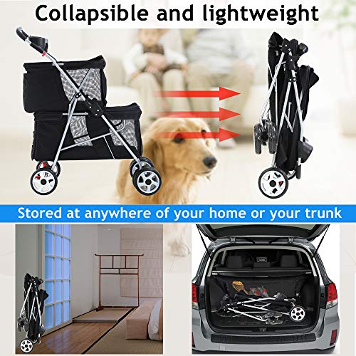 Double Dog Stroller Pet Stroller Cat Stroller for Small Medium Dogs Cats 2 Doggie Puppy or Two Kitty 4 Wheels Folding… - Image 6