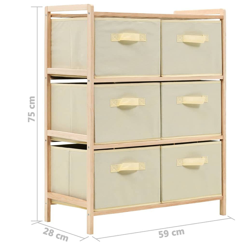 Cassettiera con 6 cesti in tessuto, mobile angolare, cassettiera, multiuso, con cassetti, armadio, corridoio, comodino, in legno di cedro, beige