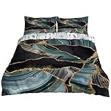 YZQGLHP Lujo Ligero Moderno Funda Nórdica Reversible Extra Grande 220x240 cm - para Cama de 135/150 cm - Juego con 2 Fundas de Almohada Estándar 45x75 cm - Microfibra Oro Azul