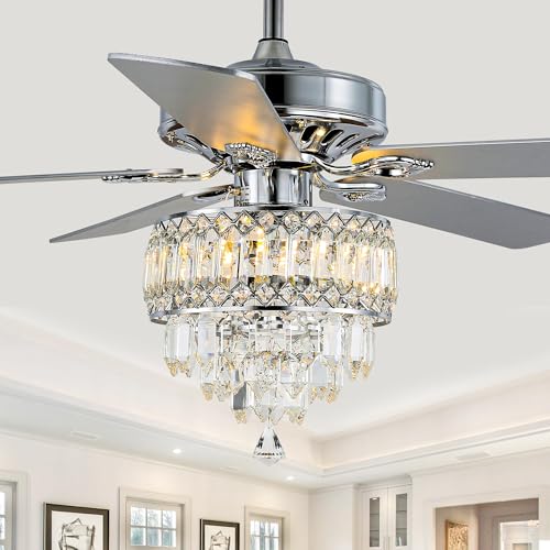 Image of 52'' Modern Crystal Chandelier Ceiling Fan with Light