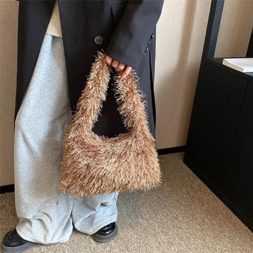 Image of Fluffy Shoulder Hobo Bag Handbag and Purse Women Y2K Fuzzy Soft Plush Underarm Tote Bag
