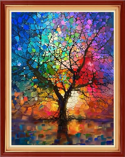 Image of Funchey Stamped Cross Stitch Kits, DIY Cross Stitch Pattern for Adults Beginners Needlepoint Kits Embroidery Kit Arts and Crafts 11CT-Abstract Tree Moon 16x20 inchs
