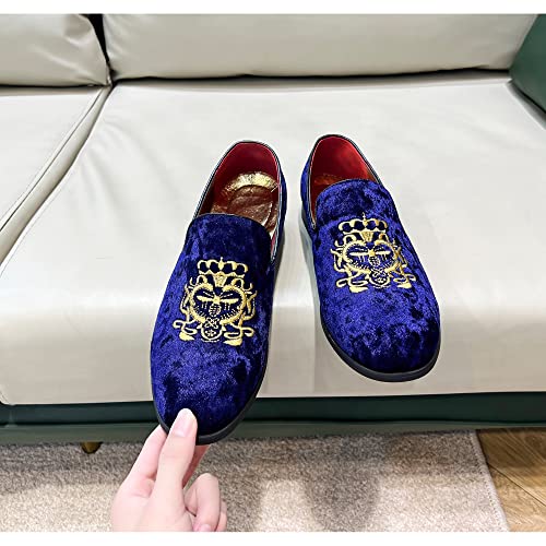 Image of FLQL Men's Luxury Velvet Penny Loafers Shoes Embroidery Suede Dress Loafers Daily Boats Shoes for Party Wedding Prom Size 7-13
