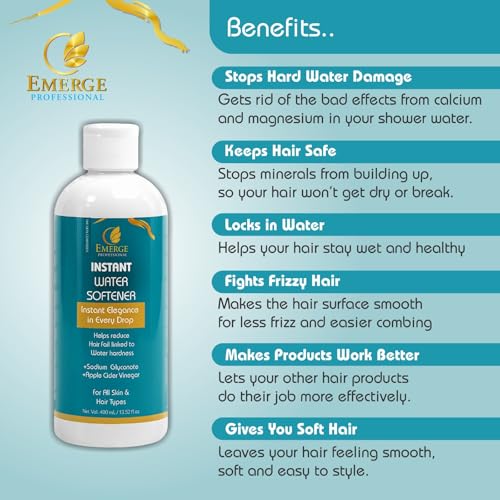 Image of Emerge Professional Instant Water Softener | Hard Water Solution for Hair Fall & Skin Dryness | Enriched with Sodium Gluconate & Apple Cider Vinegar | For All Hair & Skin Types | 400 ml