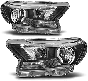 M-AUTO Black Housing Clear Corner Headlight Assembly Replacement for 2019 2010 2021 Ford Ranger XL XLT, OE Style Headlamps for Left Driver and Right Passenger