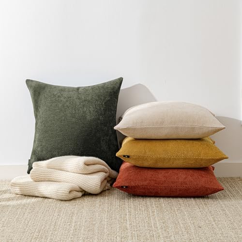 Image of a moment Pack of 2 Decorative Chenille Throw Pillow Covers with Twill Cushion Covers for Sofa Living Room Couch Bed 26x26 Inch, Olive Green