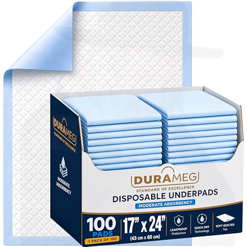 Image of Disposable Underpads 17x24 Inch 100 Pack, Blue Chux Pads with 2g SAP Core, Leakproof Absorbent Bed Pads for Incontinence, Adults, Babies, Puppy Training, Pet Pads, Chair & Furniture Pads, Travel