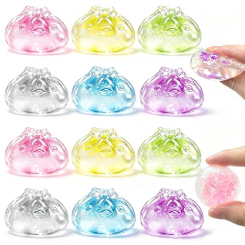 12 Pack Glitter Squishy Toy Mini Soft Bao Squeeze Stress Balls Cute Sensory Fidget Desk Toys for Kids & Adults