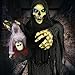 Haunted Hill Farm Life-Size Reaper Halloween Animatronic, Indoor or Outdoor Halloween Decoration with Flashing Colorful Eyes, Poseable and Battery Operated Halloween Props for Home or Haunted House