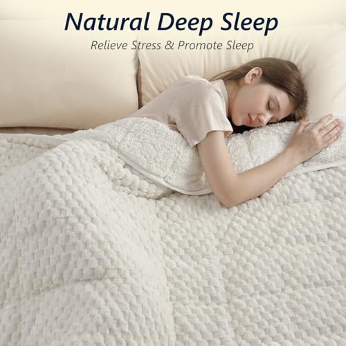 Image of Mr. Sandman Weighted Blankets for Adults Queen Size 15lbs, Warm Sherpa Fleece Throw Blanket for Sleep and Calm, Soft Cozy Heavy Bed Blanket with Jacquard Flannel, 80 x 87 Inches, Cream White