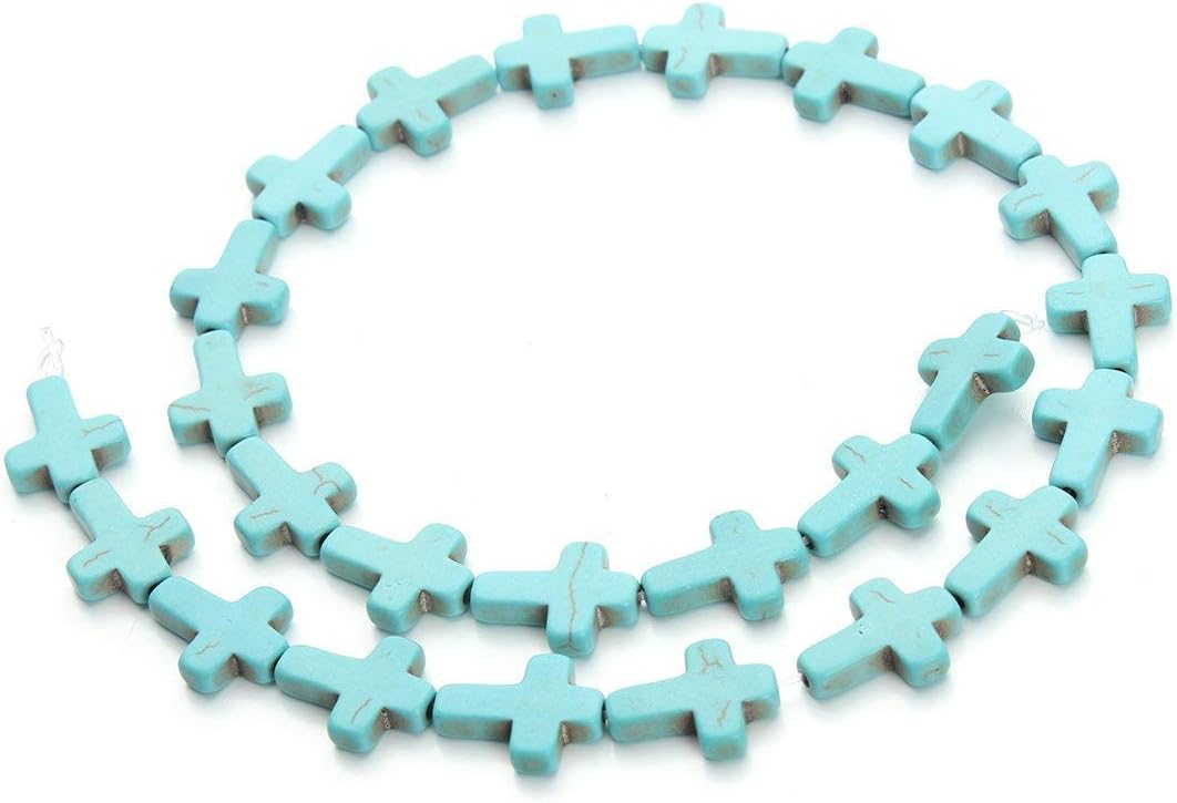 HAAMIIQII 12x16mm Blue Turquoise Cross Beads Loose Gemstone Beads for Jewelry Making Strand 15 Inch (24pcs)