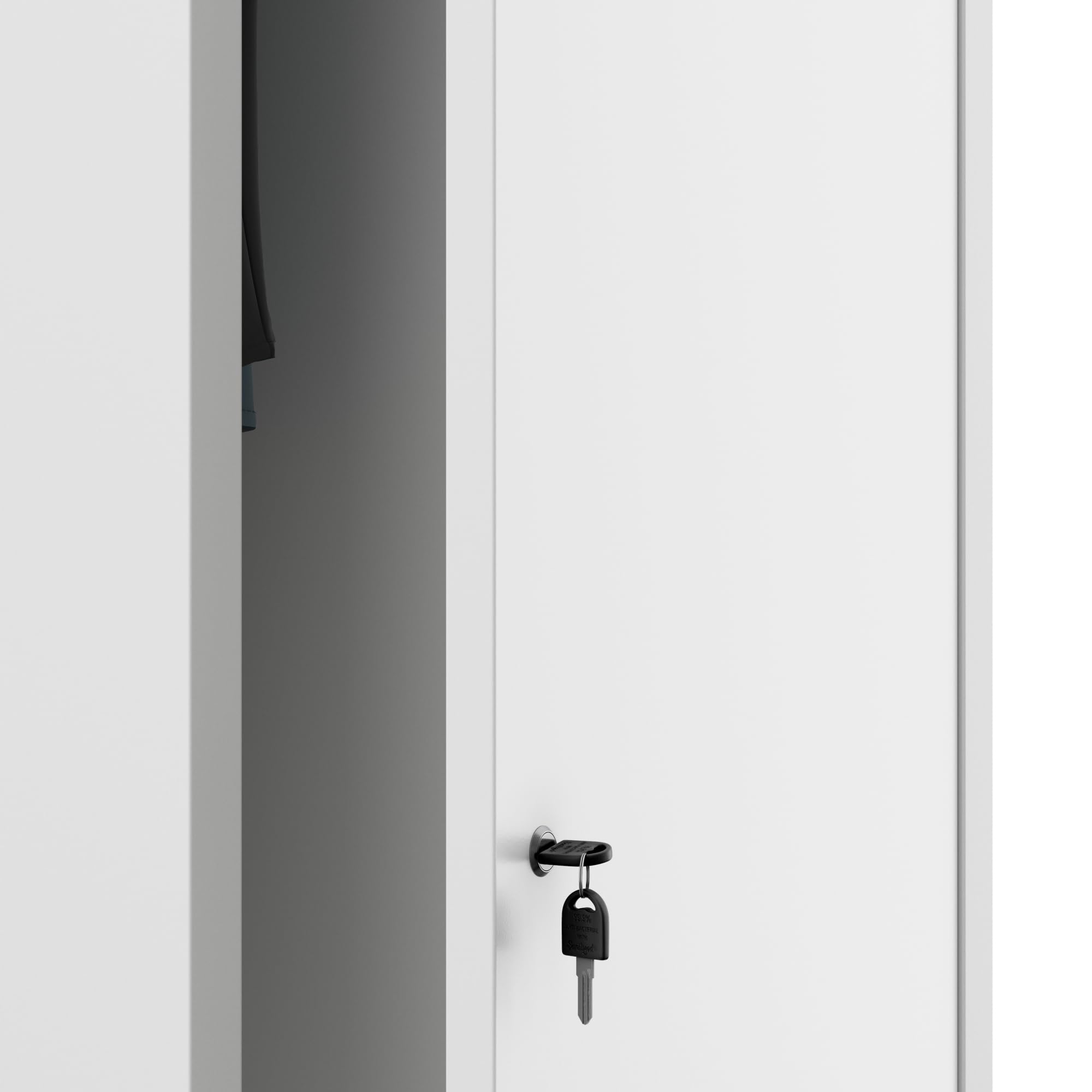 Jan Nowak Besenschrank Haushaltsschrank Metall - Agnes | 50 x 185 x 50 cm | Mehrzweckschrank Weiß mit Regale und Kleiderstange | Schloss, Belüftung | Putzschrank Schmal 50 cm Breit | Weiß