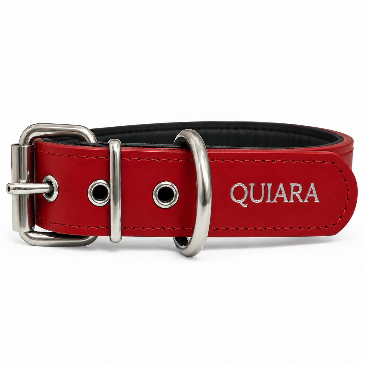 PaseaTuMascota Personalised Padded Leather Dog Collar with Name – Collar for Large, Medium and Small Dogs – Handmade in Spain – Strong and Stylish (Red, S – Neck range: 28–38 cm) — image 1