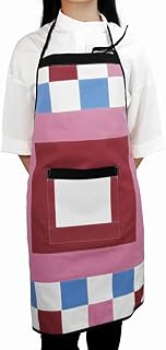 Płótno ręcznie robiony fartuch domowy/roboczy Patchworkowy fartuch kuchenny z białą kieszenią
