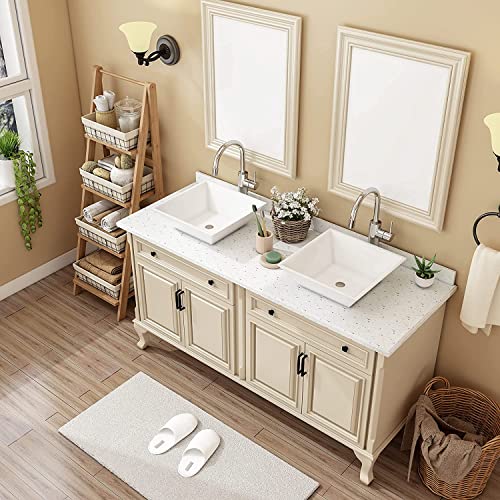Lifezcime Ceramic Bathroom Vessel Sinks, 16X16Inch Small Medium Square Countertop Bathroom Sink, Modern Porcelain Lavatory Vanity Bowl Sink Washing Art Basin, White (Qy-230) #TOP4