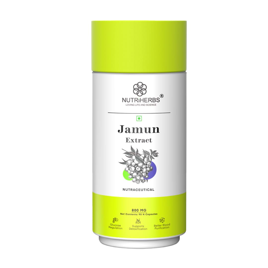 NUTRI HERBS Jamun Seed Extract Capsules 800mg | Herbal Supplement for Diabetes Management | Ayurvedic Sugar Control & Digestive Health Support | Natural Blood Sugar Balancing & Metabolic Wellness