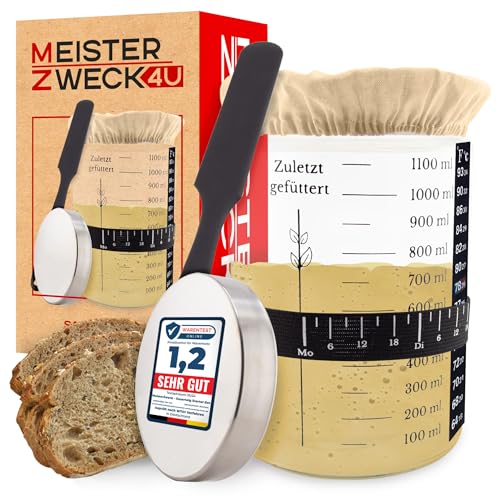 Sauerteig Starter Set zum Brot backen - 1100ml Gärglas mit Thermo...