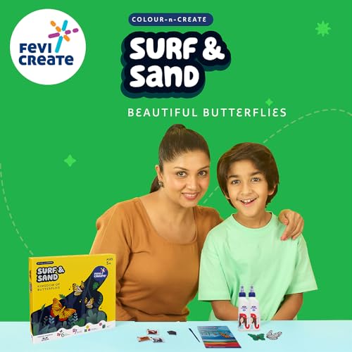 Image of Fevicreate Stick-n-Create Surf & Sand Kingdom of Butterflies Kit | Sand Art | Fridge Magnets | Informative Flash Cards | Screen-Free Play | Gifting | Ages 5+