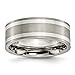 Chisel Sterling Silver Inlaid Flat Brushed Titanium Ring (8.0 mm) - Size 11.5