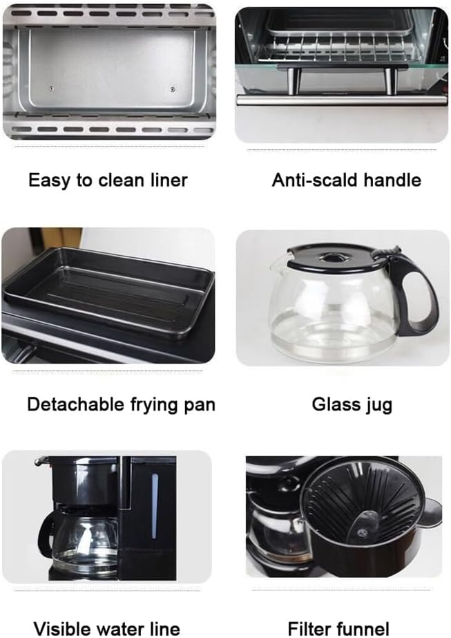 / 3-in-1 Breakfast Machine Drip Coffee Maker Cooker Teppanyaki Bread Pizza Oven Egg Omelette
