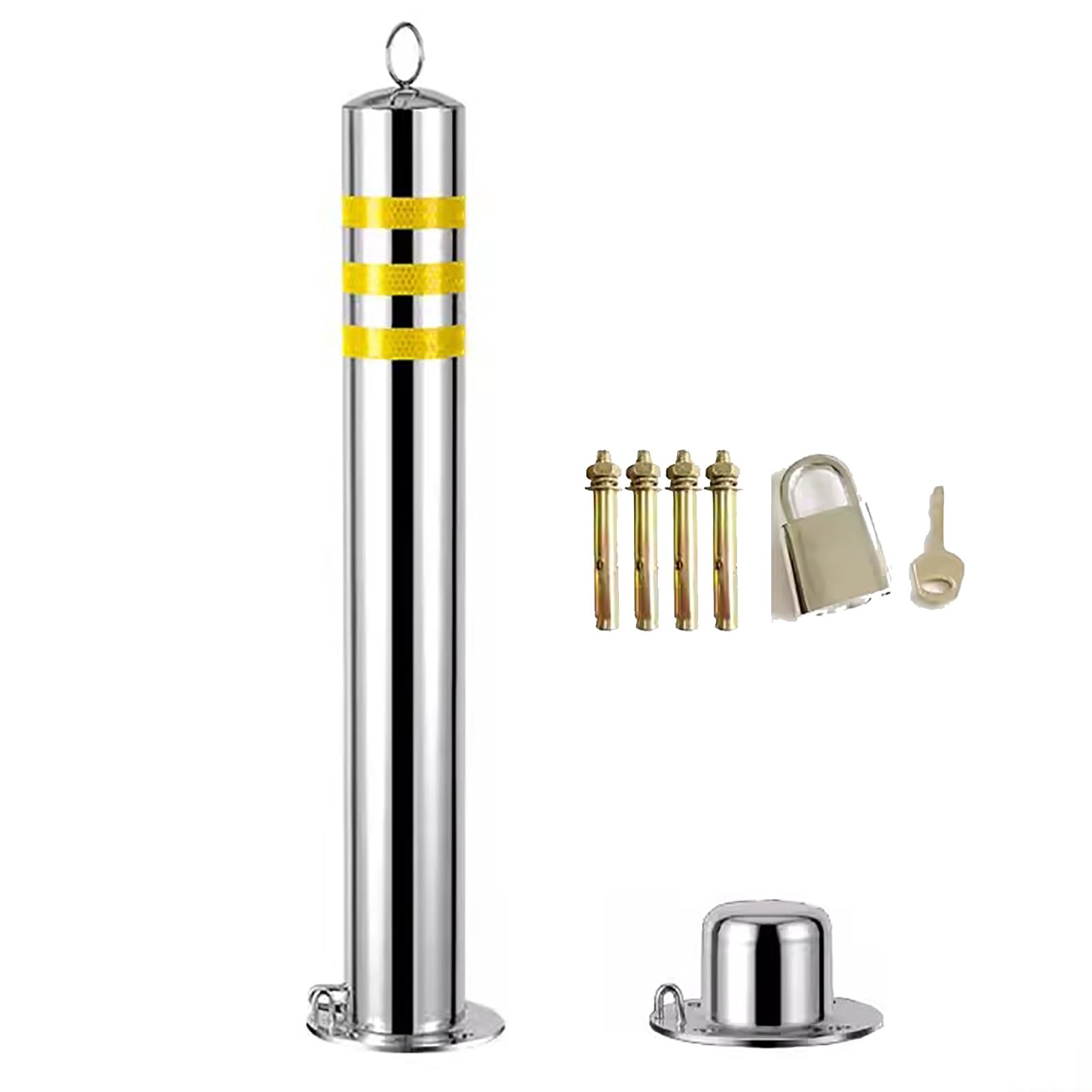 WOTZOV Driveway And Sidewalk Safety Bollard, Removable Street Pipe Safety Parking Barrier Post With 4 Anchor Bolts, With Lock And Key For Traffic-Sensitive Area Garage Parking Lot,75cm