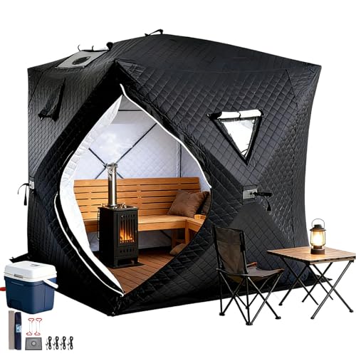 KPOUYYDS Tragbares Angelzelt 3-5 Personen Tragbares Outdoor-Saunazelt mit Tragetasche Tragbares Isoliertes Eisfischerzelt Saunazelt für Den AußEnbereich Camping und Schneefischen Black-1.8m