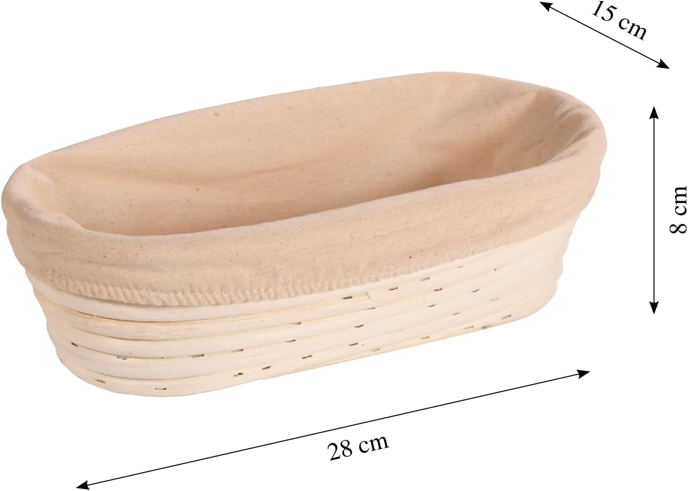 KESPER 19732| 3 er Set Gärkorb/Brotkorb mit Textilfutter Rattan 28 x14 x 8 cm