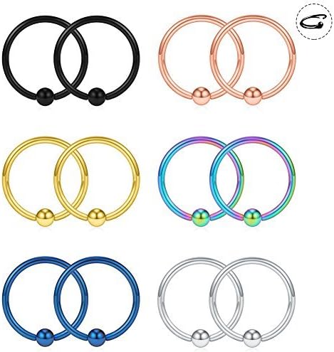 SCERRING 12PCS 18G Nose Hoop Lip Eyebrow Tongue Helix Tragus Cartilage Septum Piercing Ring