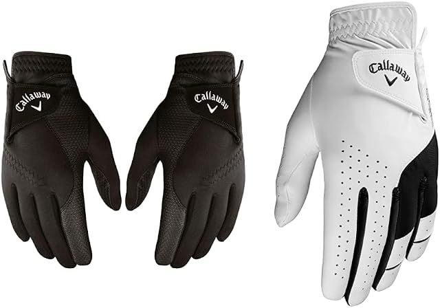 Callaway Men's Gloves Thermal Grip (Pack of 2), Black, M/L & Men's Golf Gloves Weather Spann Single Pack Left Hand, Medium Large, White