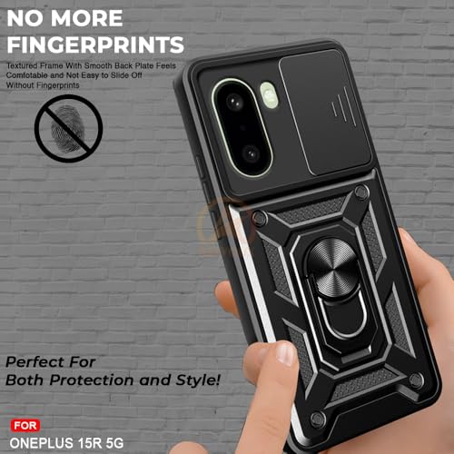 Image of Armor Bumper Back Cover Case for OnePlus 15R 5G Rotating Camera Cover, Ring Holder & Kickstand | Heavy Duty & 360 Degree Protection OnePlus 15R 5G Back Cover (Black)