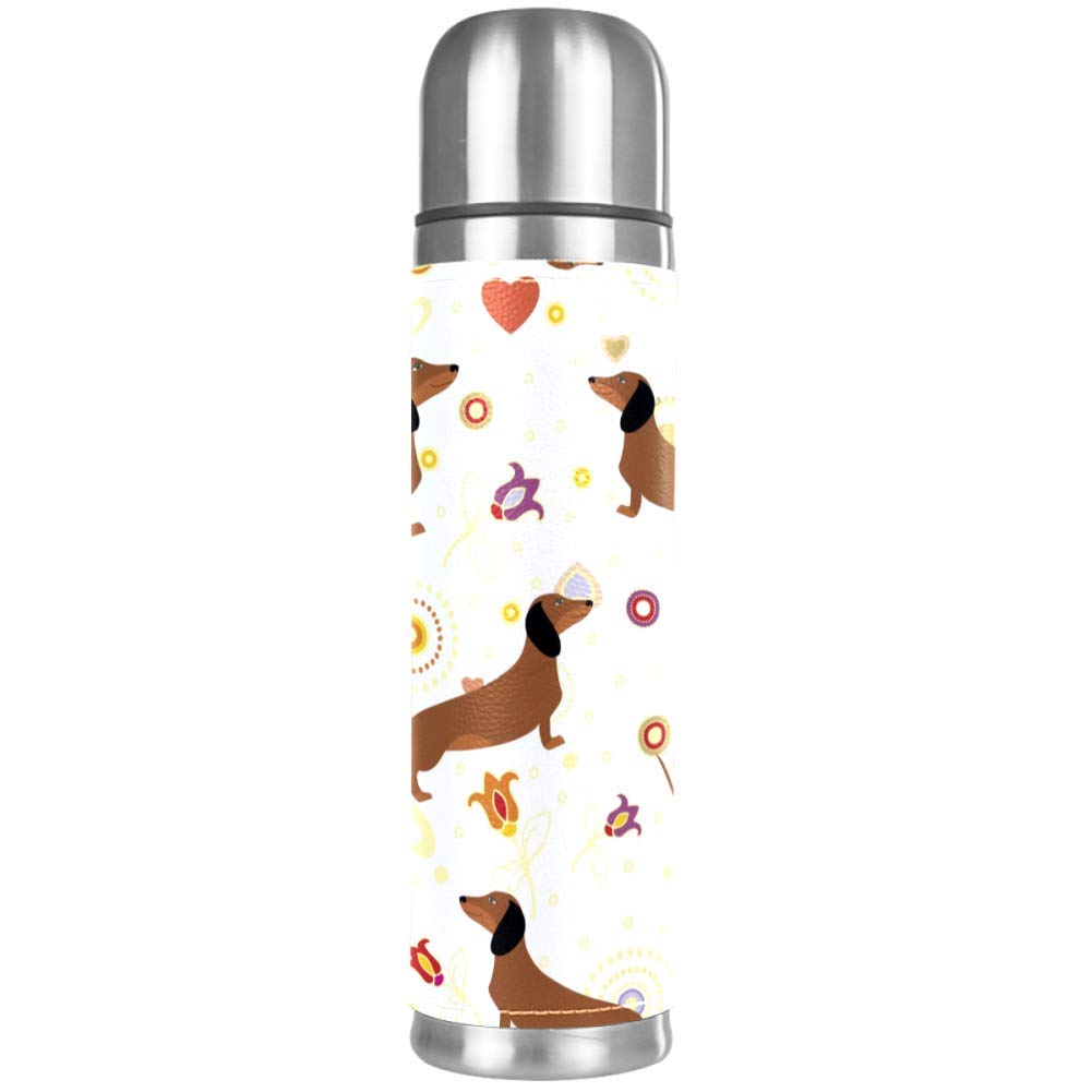 Botella de agua de acero inoxidable con diseño de perro salchichas, termo aislado para bebidas calientes y frías, 500 ml, para oficina, escuela, viajes