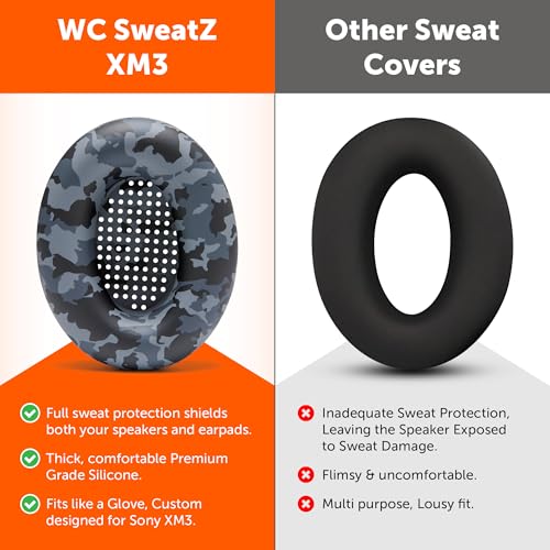 Image of WC SweatZ XM3 - Patented Earpad Sweat Covers for Sony WH-1000XM3 | Made by Wicked Cushions | Made with Premium Silicone, Sweatproof & Easily Washable | Black Camo