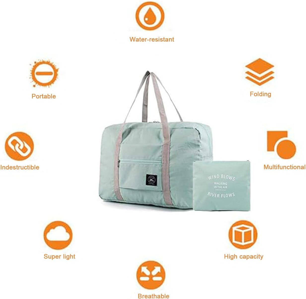 2 Pack High Capacity Foldable Travel Duffel Bag, Portable Waterproof Carry On Luggage Handbag, Weekender Overnight Handbag for Sports, Gym, Vacation (Light blue, Light blue) - Image 4