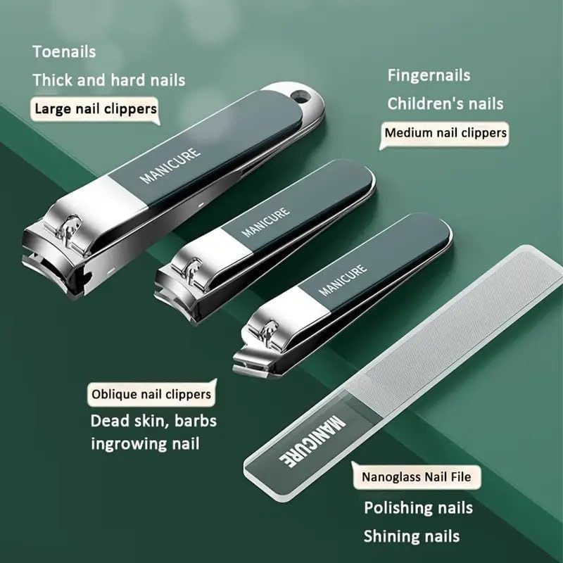 Image of 10 in 1 Nail Clipper Set | Professional Manicure & Pedicure Kit for Men & Women | Stainless Steel Nail Care Grooming Kit with Travel Case | Portable Personal Care Set