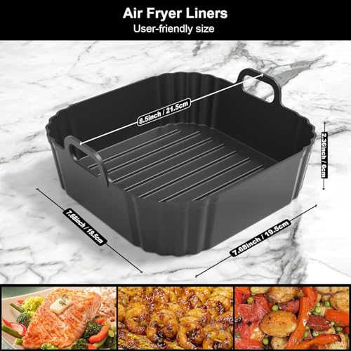 Image of Square Silicone Air Fryer Liners 2 Pack, 8.5 Inch Reusable Air Fryer Liners for 5-6.5QT, Compatible with Ninja AF141 /AF181, COSORI, Non-Stick Silicone Basket Accessories