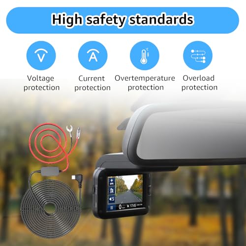 Image of Dash Cam Hardwire Kit USB C Hard Wire Kit with 12V-24V to 5V Car Dash Camera Power Cord,24 Hours Surveillance Low Voltage Protection 4 Fuse Tap Cable 13FT