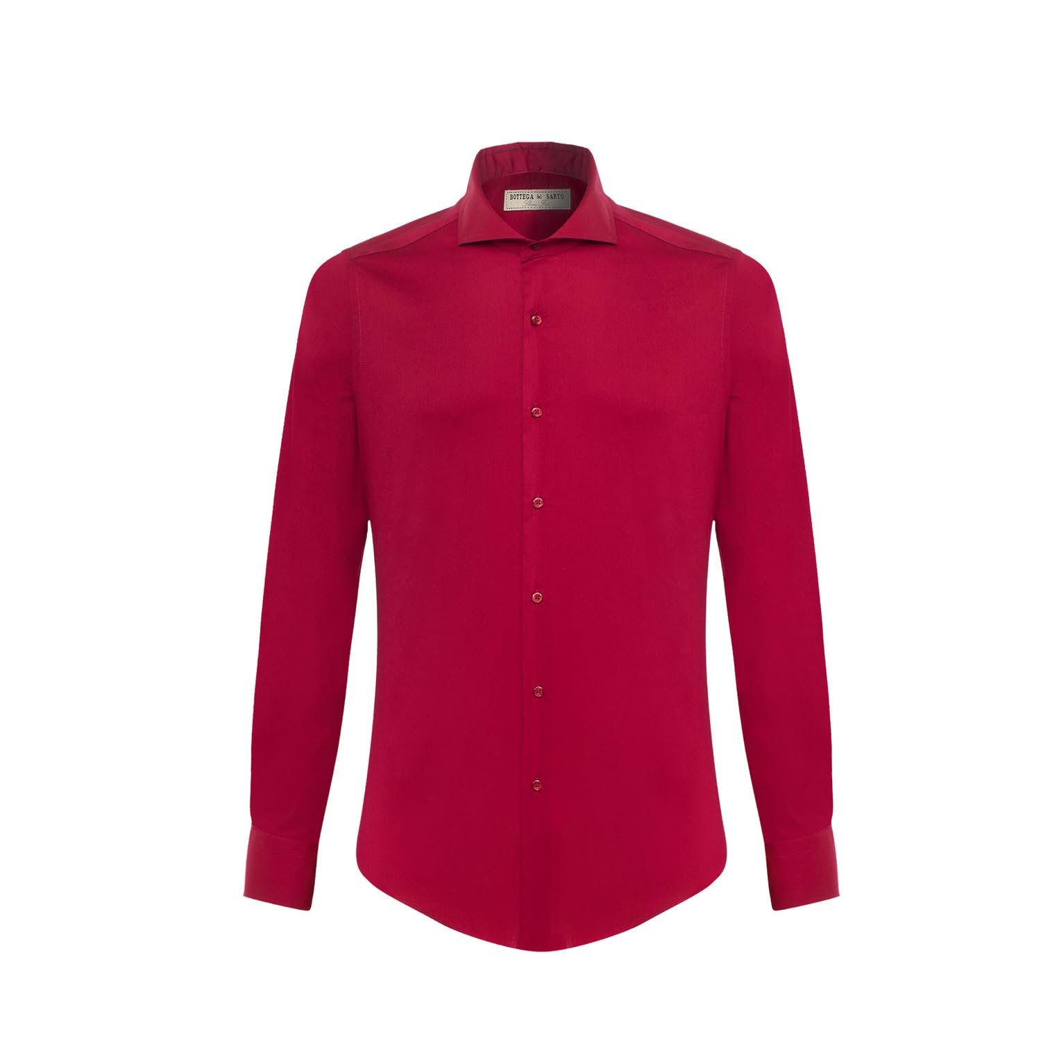 Bottega del Sarto Camicia Rossa Super Slim Fit in Popeline di Cotone Elasticizzato con Collo Francese Sartoriale