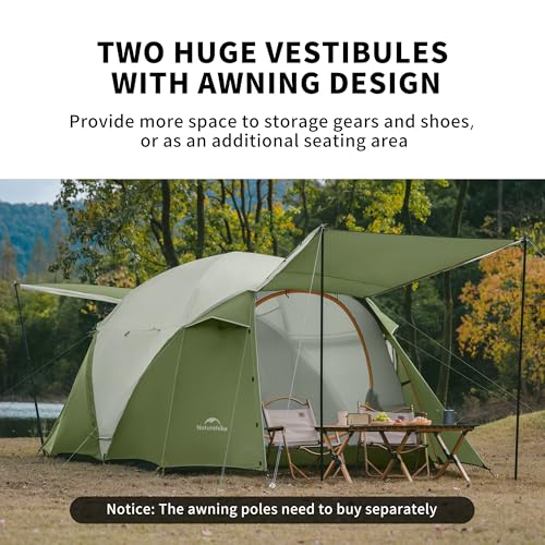 Image of Naturehike KOTA 4 /6 /8 Person Camping Tent, Double Layer Waterproof 4 Person 6 Person 8 Person Tents for Camping, Large and Tall Family Tent with Vestibules Porch