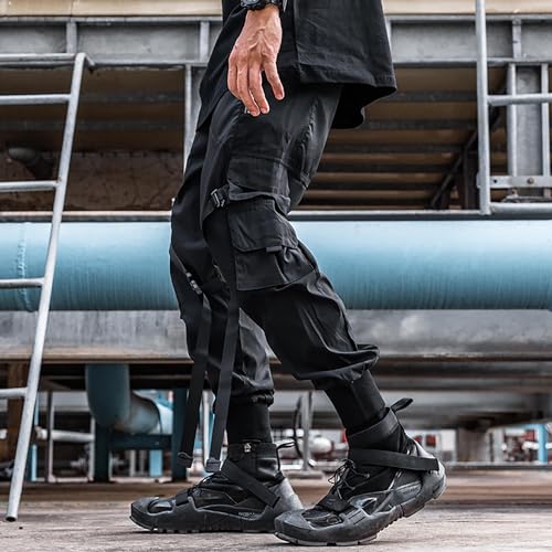 XYXIONGMAO Men's Black Streetwear Trousers Goth Sweatpants Techwear Hip Hop Multi-Pocket Cargo Pants with Straps for Men3