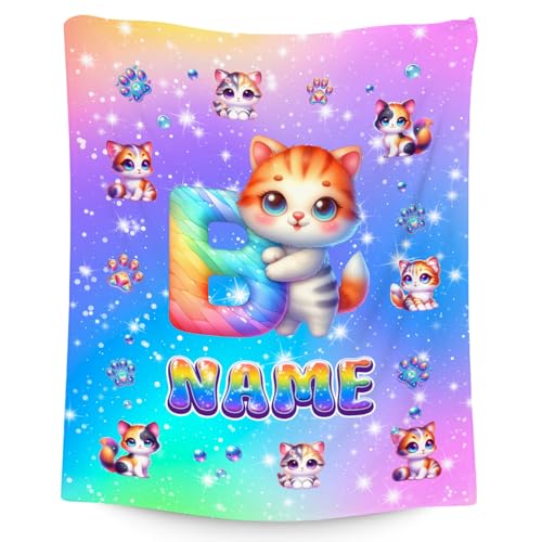 Cat Lovers Blanket - Personalized Blankets Gifts for Girls - Cute Pattern Soft Cozy Flannel Throw for Sofa Living
