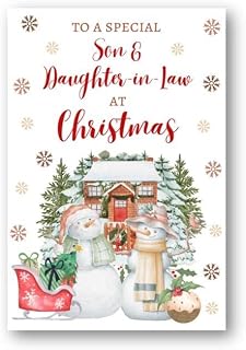 Second Ave Son & Daughter-in-Law Christmas Snowmen Winter Xmas Holiday Festive Greetings Card