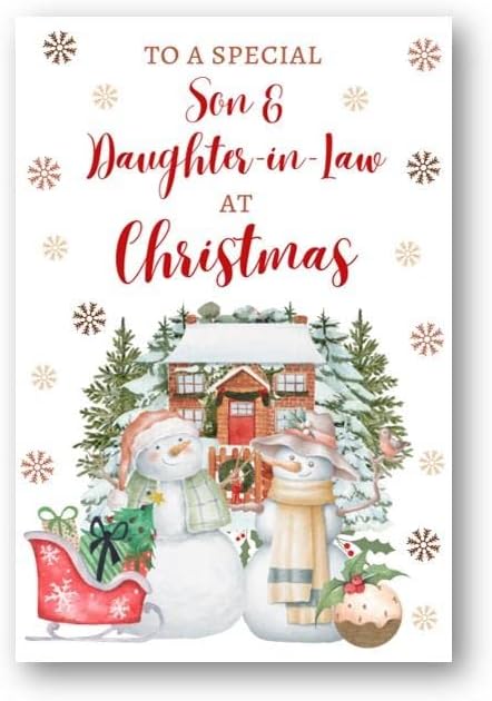 Second Ave Son & Daughter-in-Law Christmas Snowmen Winter Xmas Holiday Festive Greetings Card