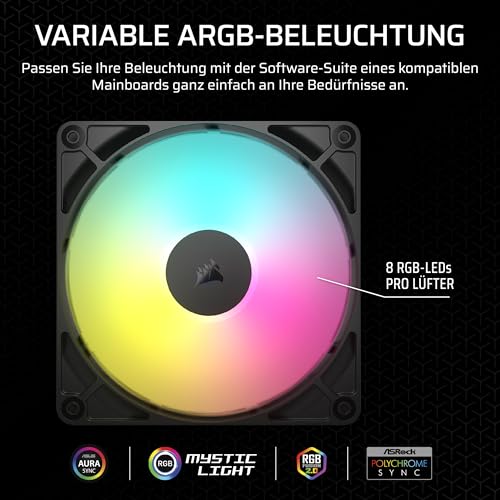 CORSAIR RS140 ARGB 140mm PWM-Lüfter – Daisy-Chain-Verbindung – Geräuscharm – Magnetisches Dome-Lager – Doppelpack – Schwarz – Ansicht 5