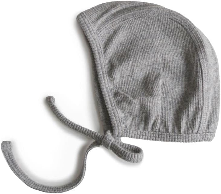 Mushie Organic Cotton Baby Cap with Chin Tie - Soft Ribbed Knit Baby Hat for Head Protection for Babies, Warmth & Comfort - Stretchy, Snug Fit Infant Beanie 0-3 Months | Gray Melange