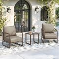 MAISON BACKYARDS Outdoor Aluminum Patio Furniture Set with with 6.5" Thick Cushions,3-Piece Outdoor Sectional Conversation Set with Coffee Table, All-Weather Patio Set for Backyard & Deck?Brown