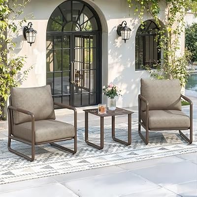 MAISON BACKYARDS Outdoor Aluminum Patio Furniture Set with with 6.5" Thick Cushions,3-Piece Outdoor Sectional Conversation Set with Coffee Table, All-Weather Patio Set for Backyard & Deck?Brown