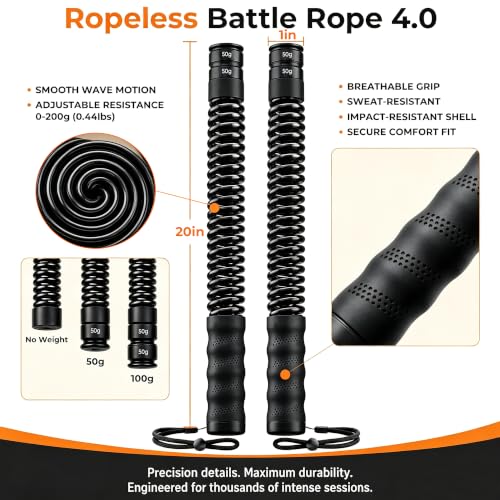 Weighted Ropeless Battle Ropes, High-Resistance Portable Heavy-Duty Cordless Rope for Home Gym with Poster, Low Noise. HIIT and Low-Impact Cardio Aerobic Training for Men & Women (#Black) - image 3