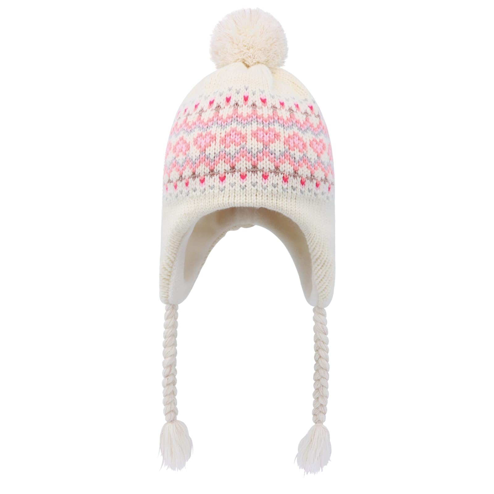 Gorro peruano de invierno con solapa para las orejas, forro polar, gorro de punto con pompón para niñas de 3 a 10 años